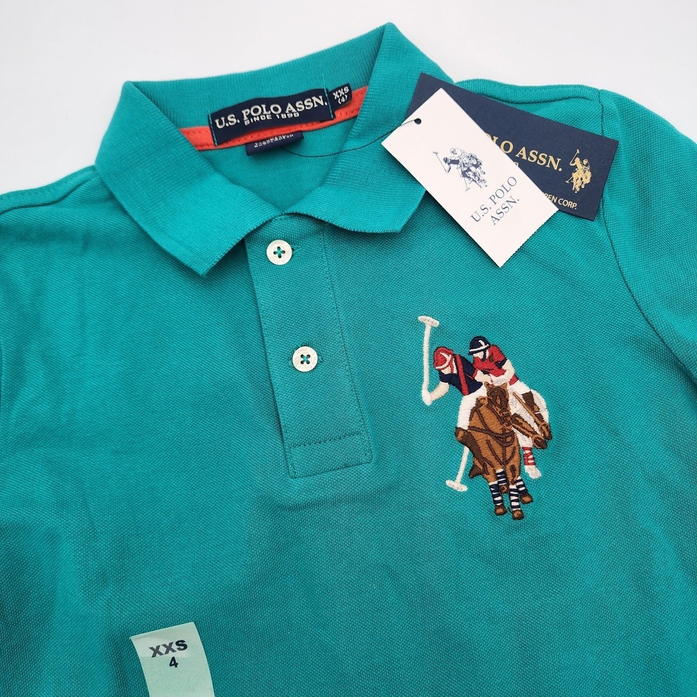 US Polo Assn Boys' Size XXS 4 Polo Shirt Big‎ Pony Logo Short Sleeve Green  NWT